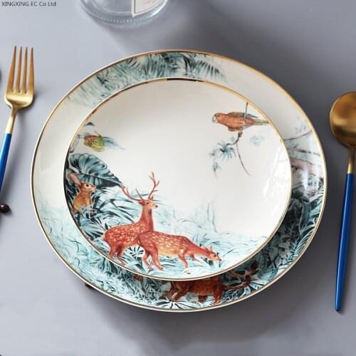 Ceramic Western Food Plate Creative Jungle Animal Bone China Plate Phnom Penh Tableware Household Round Plate 8 Inch 10 Inch