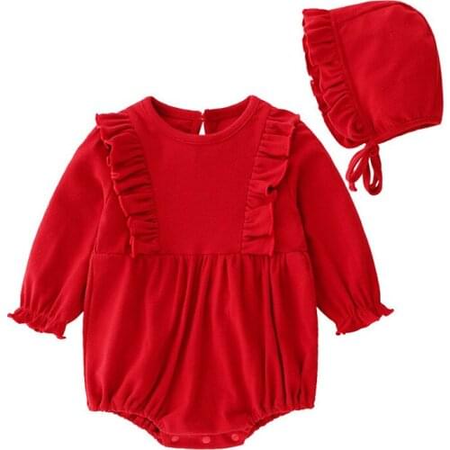 Infant Bodysuit Autumn Winter Newborn Clothes Cotton Baby Girls Bodysuit Long-sleeved Solid Color Girls 1st Birthday Jumpsuit