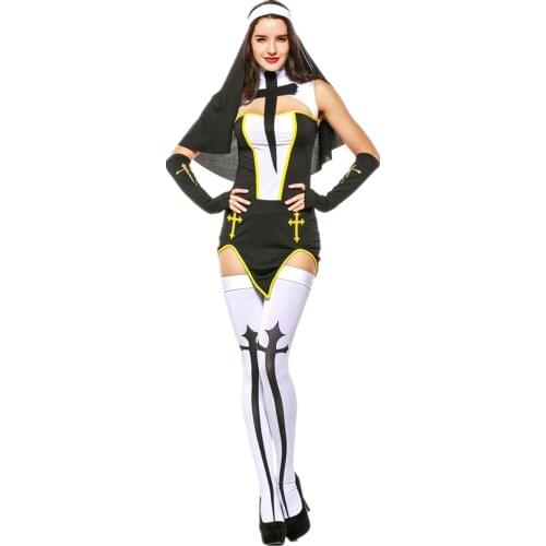 Adult Sexy Nun Costume Halloween Bad Habit Nun Cosplay Costume