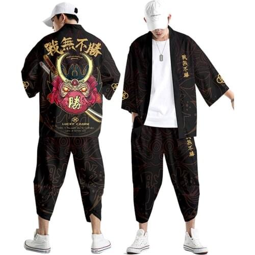 Two-piece Suit Plus Size S-6XL 5XL 4XL Loose Japanese Cardigan Women Men Cosplay Yukata Clothing Harajuku Kimono + Pants Sets