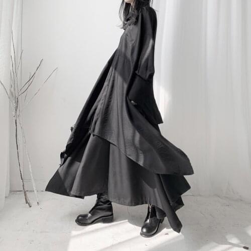 Suit Female Spring Autumn 2021 New Korean Dark Wind Minority Asymmetric Loose Shirt Skirt Two Piece Set