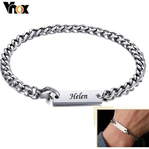 Vnox Customize Name Cuban Bracelet for Men Women, Wheat Miami Curb Links,Never Fade Stainless Steel Wristband,Gift for Him Her