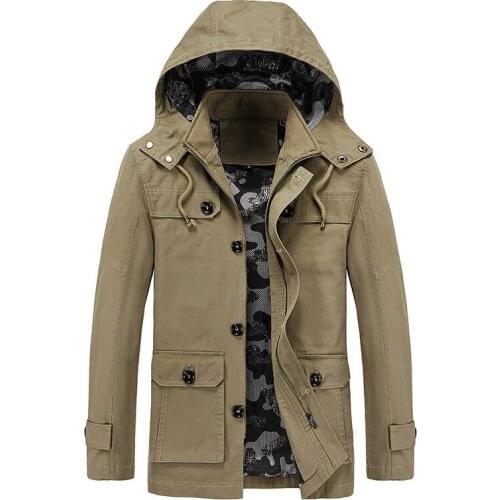Men Jacket New Autumn Winter Fashion Military Jackets Male Mid-long Hooded Army Coat Cotton Outwear Casual Spring Clothing