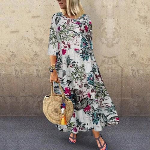 Summer Maxi Dress Womens Floral Printed Sundress Casual Short Sleeve Dress Vestidos Female High Waist Robe Femme Plus Size 2XL