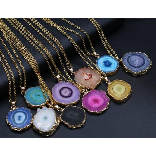 Fashion Natural Slice Druzy Pendant Necklace Gold Color Chain Necklace Jewelry for Women Reiki Heal Gifts