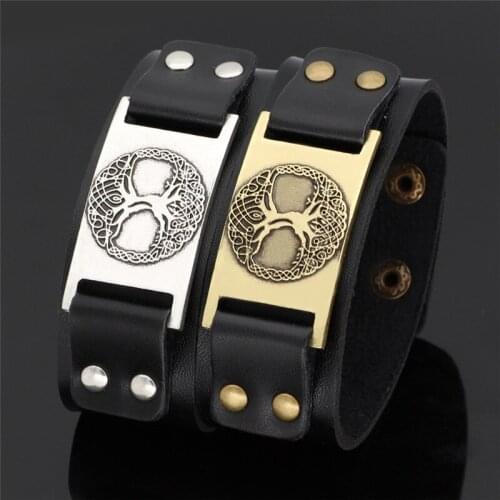 Trendy Jewelry Bracelet The Tree Of Life Yggdrasil Pattern Religious Feeling Amulet Cool Leather Chain Zinc Alloy Dropshipping