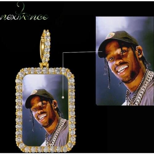 Nextvance Custom Color Photo With Square Pendant Necklace Cuban & Rope Chain Gold Cubic Zircon Mens Hip Hop Jewelry