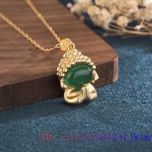 Jade Buddha Pendant Amulet Gifts Jewelry Fashion Charm Chinese Necklace Zircon Gemstone Women Natural 925 Silver Chalcedony