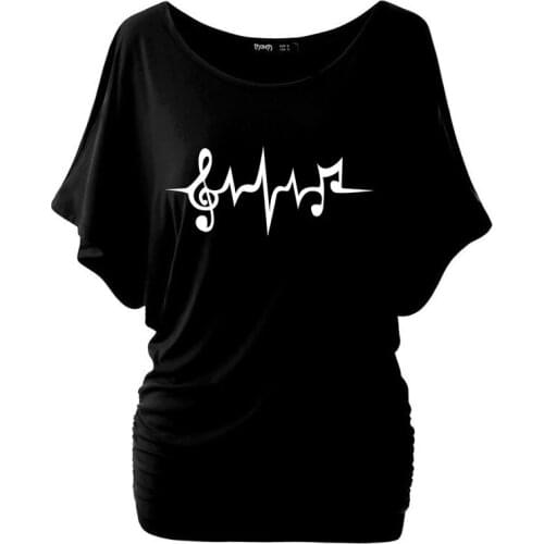 2019 New Heartbeat music notation T Shirt Women Shirts Summer Tops Musical Graphic Tees Batwing Sleeve T-shirt Plus Size