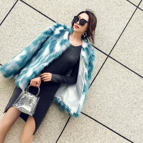 2020 new women o-neck long sleeve color block faux fox fur short coat parkas casacos XS S M L XL