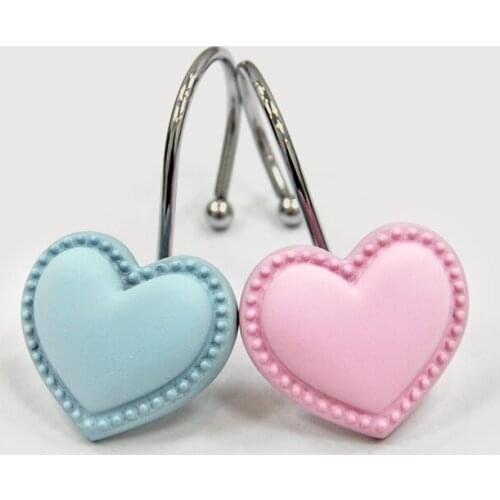New 12pcs/pack Delicate Pink Heart Shower Curtain Rings Hooks Curtain Bathroom Curtain Rings Accessories