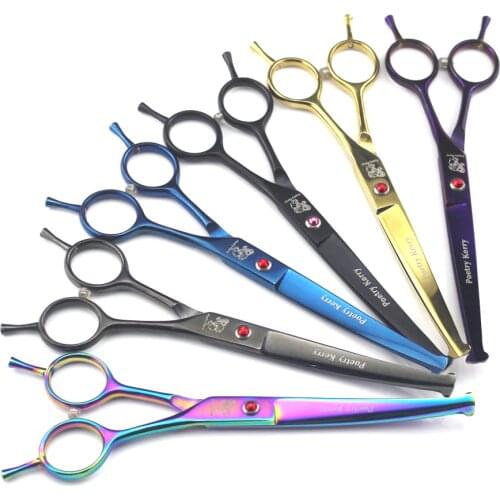 New Stainless Steel 7.0 inch Pet Dog Grooming Tools Cutting Scissors Curved Shears with Safety Round Tips Top Shears