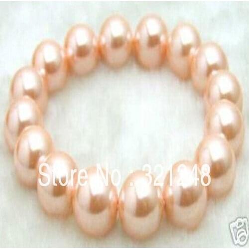 New fashion 12mm perfect round pink shell simulated-pearl beads beaded braceletshot sale jewelry 7.5inch GE5358