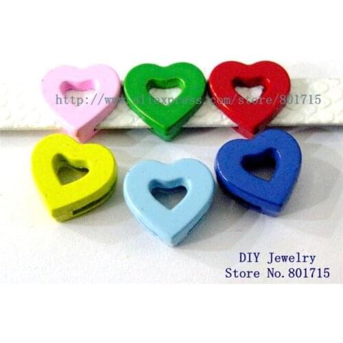 Wholesales 100pcs painting plain heart Internal Dia8mm Can through 8mm band DIY Accessories slide Charm zinc alloy mix color