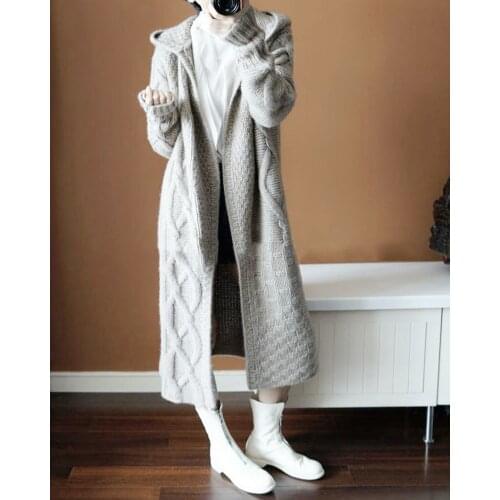 Autumn Winter Women Open Front Knitted Hoodie long Braids Cardigan korean Sweater Femme jersey Oversize jacket Clothes Tops