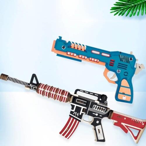 Gun Wooden Puzzle AK47 M4 Revolver Machine Gun Building Blocks 3D Three-dimensional Model Toy For Children Gifts Home Decoration