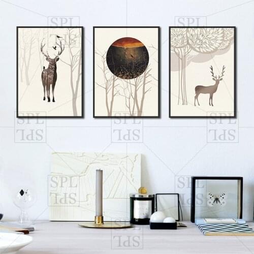 Forest Poster Trees Paper Cut Feeling Wall Picture for Living Room Elk Canvas Painting Home Decoration Landscape Prints Wall Art