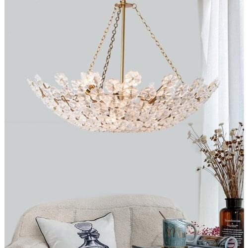 Light luxury glass living room lamp villa romantic flower ins creative personality American bedroom dining room chandelier