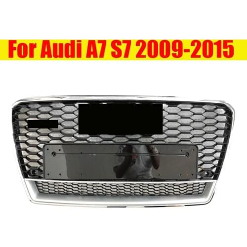 For rs7 style honeycomb mesh grill for audi a7 s7 2012 12 2013 2014 2015 shiny BLACK Silver abs front bumper hood racing grid