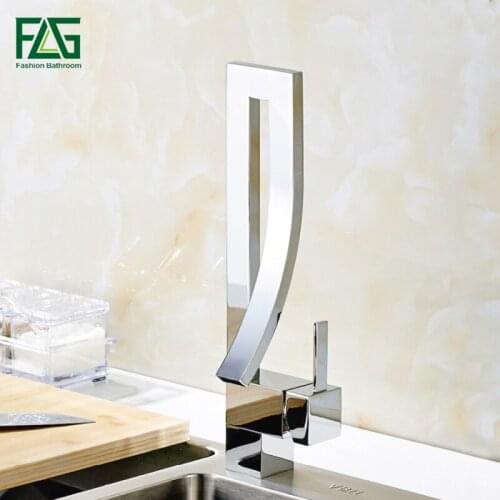 FLG European Kitchen Faucet Deck Mounted Kitchen Mixer Tap Chrome Square Waterfall Griferia Lavamanos Cold Hot Musluk 183-33C