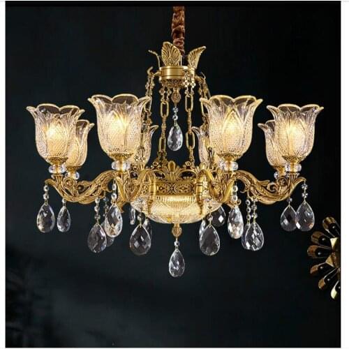 Modern Copper Chandelier Crystal Pendant Lamp D78cm H58cm 6lights Decor For Bedroom Living Dining Room Indoor Lighting Fixtures