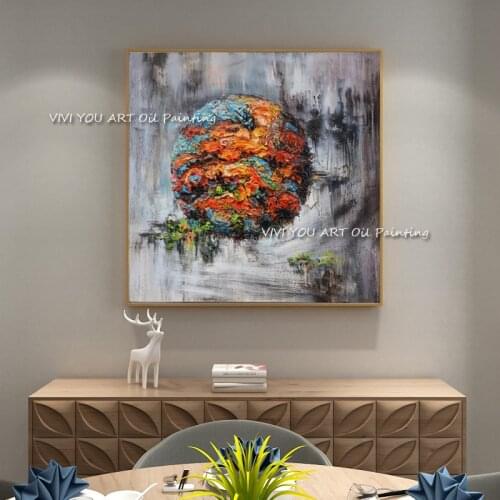 Thick Art Abstract Globe Painting Earth Canvas Handmade Oil Painting Wall Decor Art Picture for Living Room Home Decor