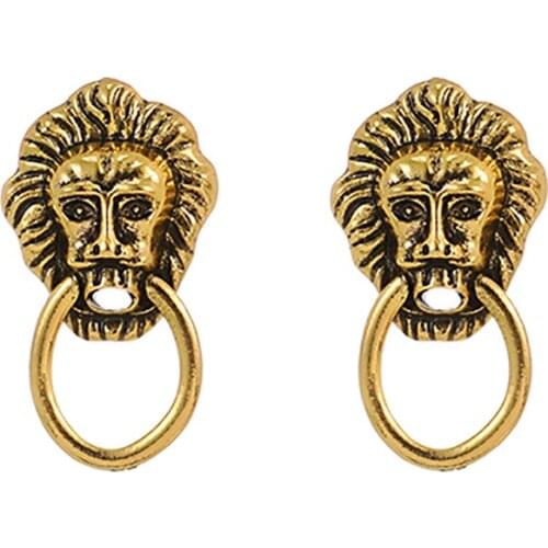 ZHINI Boho Vintage Gold Color Stud Earrings for Women Enthic Gothic Lion Head Earring personality Statement Earring Jewelry