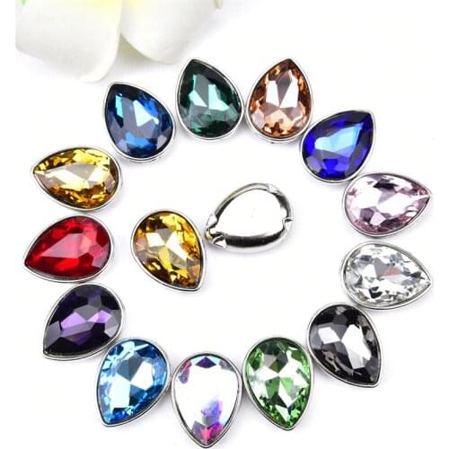 High Quality Sew On Crystal Diamond Water Drop Teardrop Rhinestone Clawless Metal Base Buckle Clothes Wedding Dress Decoration