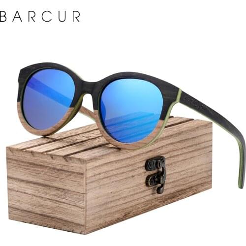 BARCUR Design Natural Wood Sunglasses Fashio Cat Eye Women Polarized Men Sun Glasses UV400 Protection