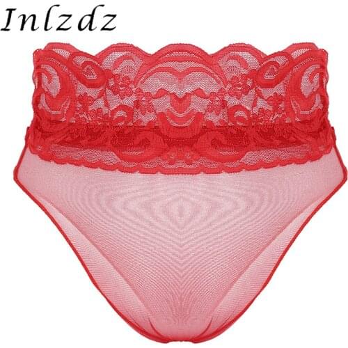 Womens Erotic Lingerie Underwear Ultra-Thin See Through Sheer Mesh Sexy Panties Elastic Low Waist With Lace Waistband Briefs