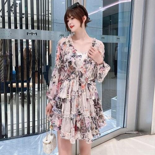 Runway Summer New WomenS Fashion Dress Holiday Party Beach Attractive Sexy V-Neck Fantastic Ruffle Folds Print Mini Dress