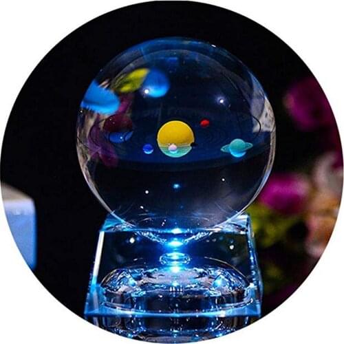 3D Galaxy Solar System Crystal Lamp Night Light Luminous Craft Glass Round Sphere Home Office Astronomical Decor Lamp Gift
