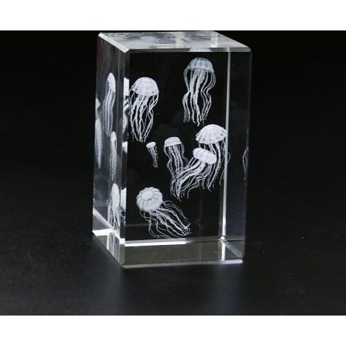 Aquarium 3D Gift Crystal Internal Laser Jellyfish Figurines Home Decor Simulation Ornaments Stable Bottom Desktop Paperweight