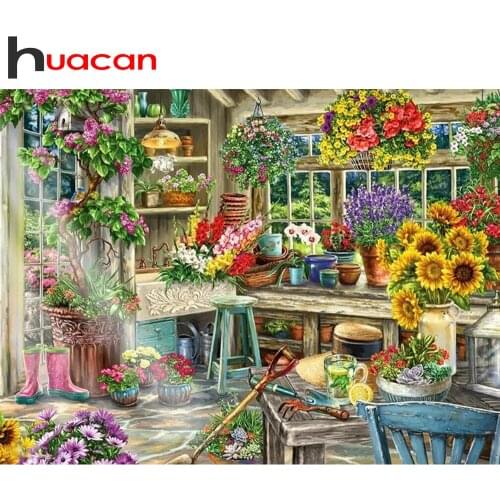 Huacan Full Diamond Embroidery Garden 5D DIY Diamond Painting Landscape Mosaic Cross Stitch Kits Handicraft Home Decoration
