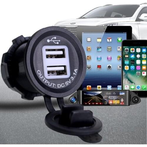 Dual USB Port Car Charger Flame-Retardant PC Waterproof Power Outlet Adapter Widely Compatible With 12-24V Car Bus Motorcycle