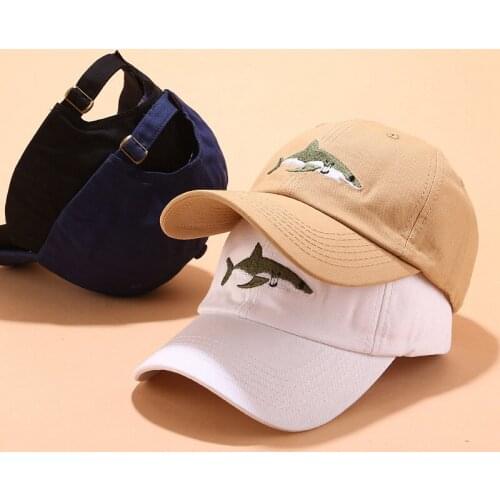 2021 Japanese Style Soft Top Cute Shark Embroidery Baseball Cap Women Korean Simple Student Couple Cap Summer Outdoor Sun Hat