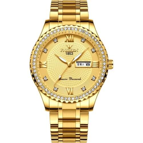 FNGEEN S888 Brand Luxury Quartz Watch High Quality Stainless Steel Diamond Male Clock Waterproof Wristwatches
