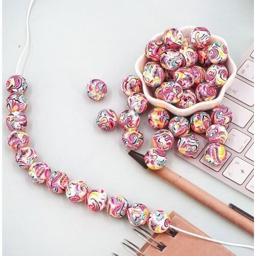 Chenkai 50PCS 15MM Silicone Christmas print Beads Baby Round Shaped Beads Teething BPA Free DIY Sensory Chewing Toy Accessories