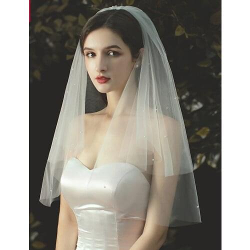 Bridal veil simiple pearl veil elbow length wedding dresseds veil