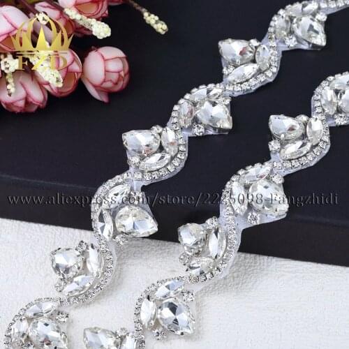 FZD (1yard) Handmade Hot fix Sew on Colors Beaded Applique for Clothes Crystal Applique Rhinestones Decorative Trim