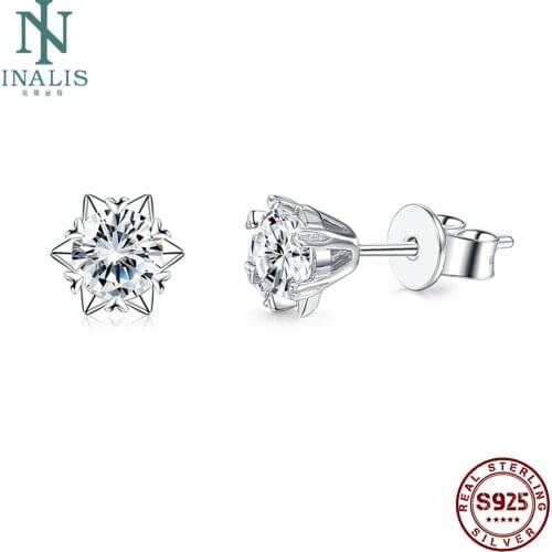 INALIS Sterling Silver 925 Jewelry Stud Earrings For Women Fresh Flower Exquisite Clear Cubic Zircon Earring Girls Fine Jewelry