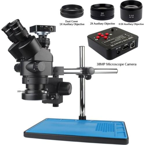 Phone PCB Soldering Repair Lab Industrial 7X 45X Simul-focal Trinocular Stereo Microscope 1080P Digital VGA HDMI Camera