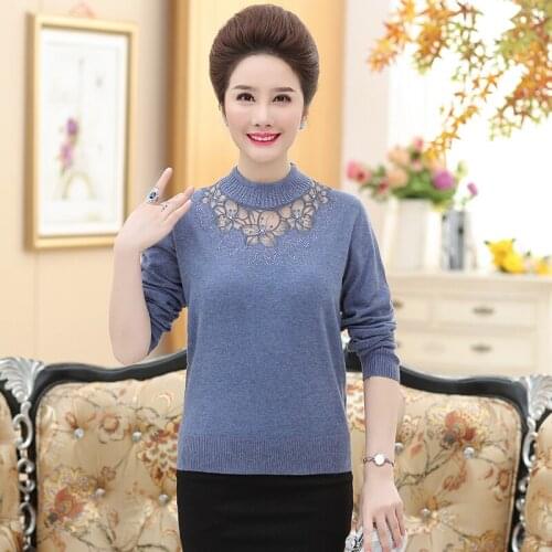 Hot sale womens autumn embroidery floral sweater pullovers female lace patchwork cashmere sweater free shipping
