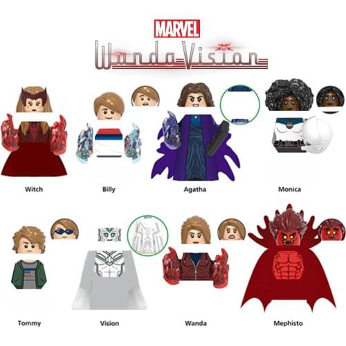 Marvel WandaVision Wanda Scarlet Witch Vision Monica Agatha Quicksilver Avengers Building Blocks Bricks Figures Toys Kid Gift