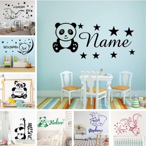 Lovely Elephant Panda Custom Name Decal Removable Vinyl Mural Poster For Baby Kids Rooms Decor Wall Art MURAL Drop Shipping