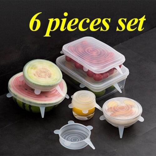 6pcs Reusable silicon stretch lids universal lid Silicone food wrap bowl pot lid silicone cover pan cooking Kitchen Stoppers