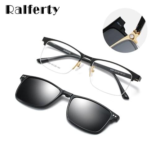 Ralferty 2 In 1 Polarized Sunglasses With Magnet Rectangle Half Frame Eyeglasses Frames For Men Prescription Optic Frame Z8059