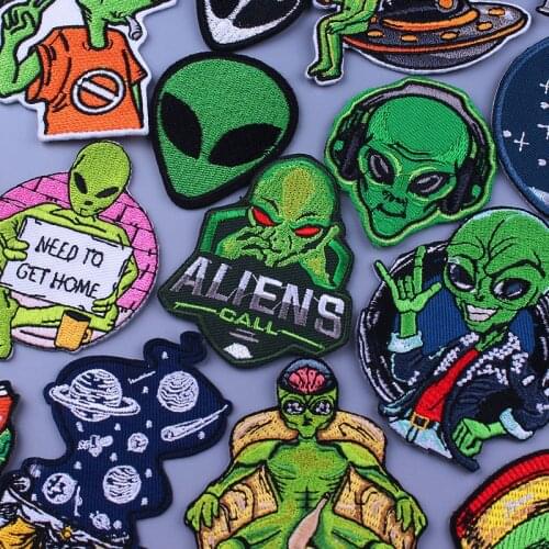 Alien Patch Embroidered For Clothing Iron On Patches On Clothes Space Appliques Thermo Stickers On Clothes UFO For Jacket DIY