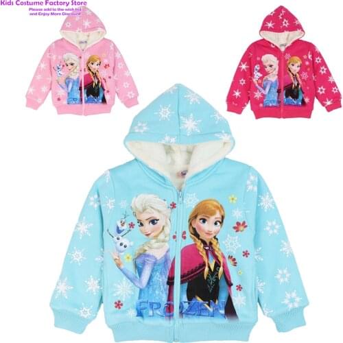 New Autumn Winter Girls Coats Anna Elsa Princess Cute Hooded Jackets Little Children Outerwear Kids Clothes Cartoon Plush Jacket