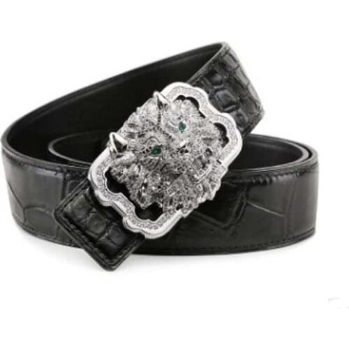 LINSHE new crocodile The belt men The real thing luxury The belt Smooth buckle The lion Genuine leather belts men